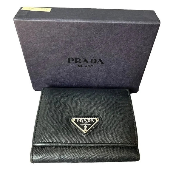 Prada Unisex Black Leather Card Wallet & Box Like New - Picture 2 of 10